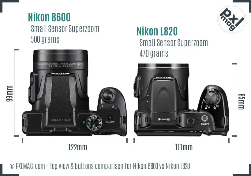 Nikon B600 vs Nikon L820 top view buttons comparison