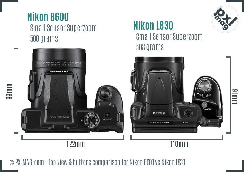 Nikon B600 vs Nikon L830 top view buttons comparison