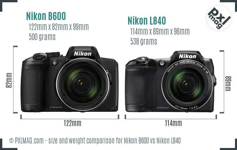 Nikon B600 vs Nikon L840 size comparison
