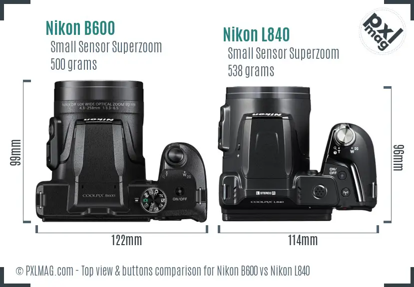 Nikon B600 vs Nikon L840 top view buttons comparison