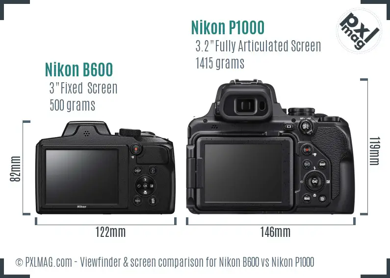 Nikon B600 vs Nikon P1000 Screen and Viewfinder comparison