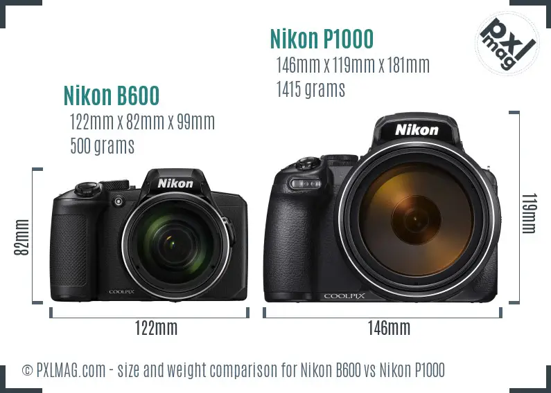 Nikon B600 vs Nikon P1000 size comparison