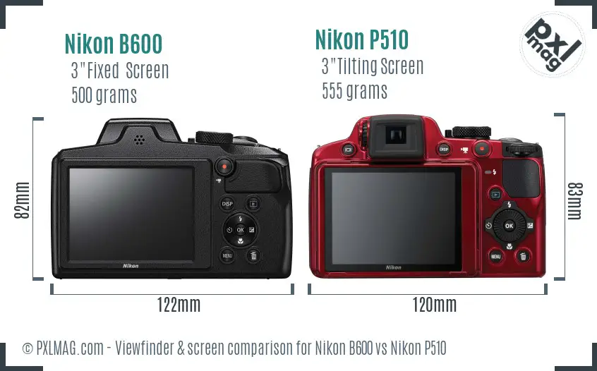 Nikon B600 vs Nikon P510 Screen and Viewfinder comparison