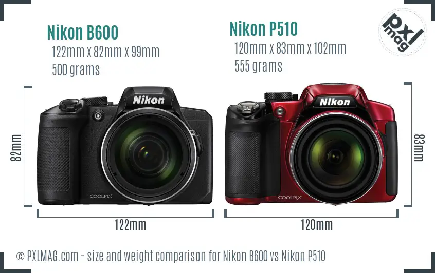 Nikon B600 vs Nikon P510 size comparison