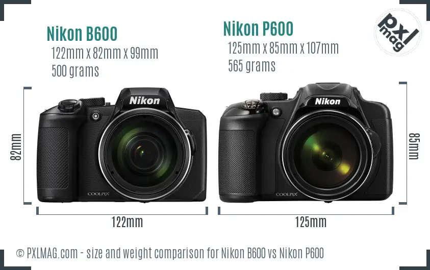 Nikon B600 vs Nikon P600 size comparison