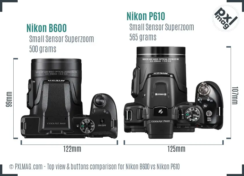 Nikon B600 vs Nikon P610 top view buttons comparison