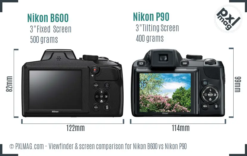 Nikon B600 vs Nikon P90 Screen and Viewfinder comparison