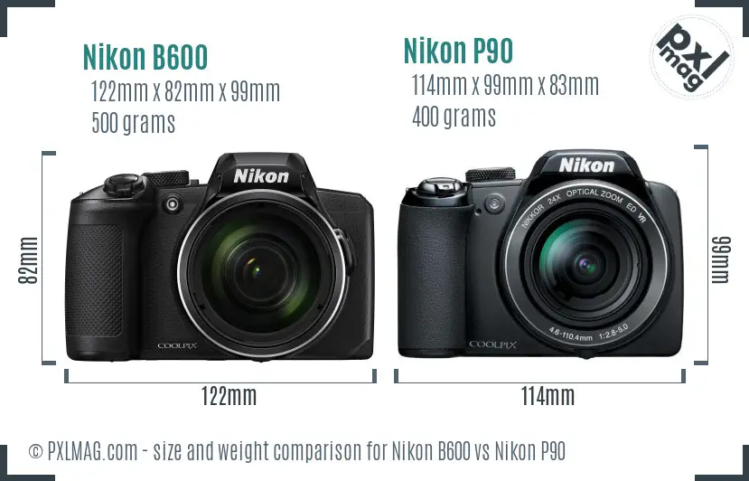 Nikon B600 vs Nikon P90 size comparison