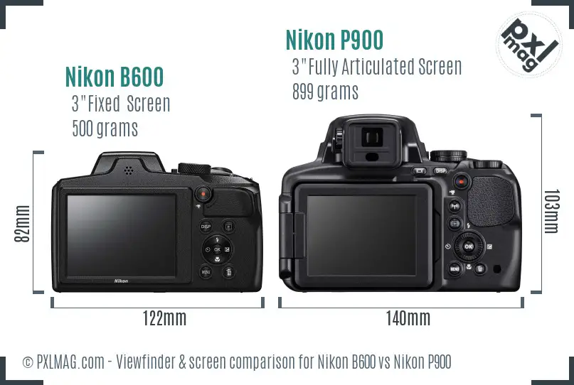 Nikon B600 vs Nikon P900 Screen and Viewfinder comparison