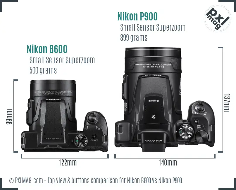 Nikon B600 vs Nikon P900 top view buttons comparison