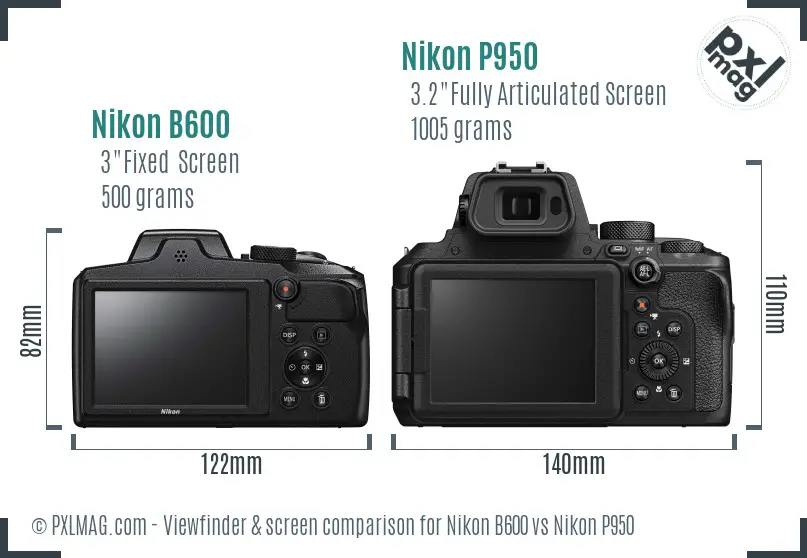 Nikon B600 vs Nikon P950 Screen and Viewfinder comparison
