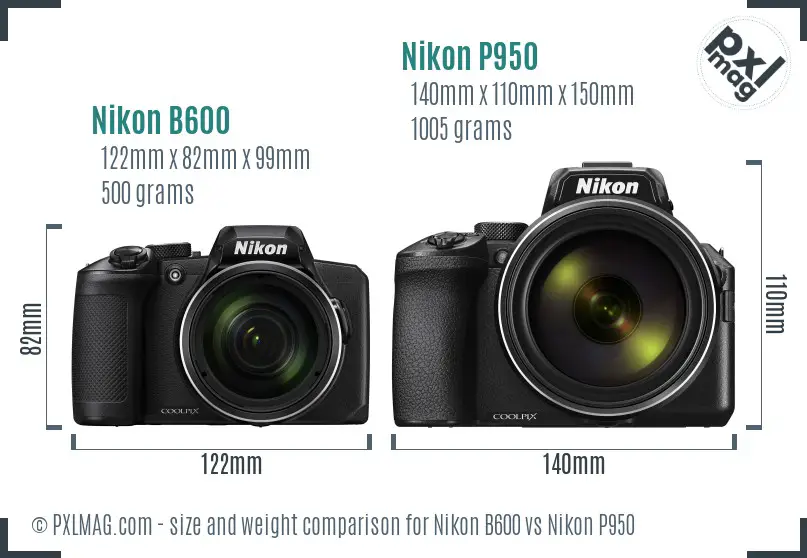 Nikon B600 vs Nikon P950 size comparison