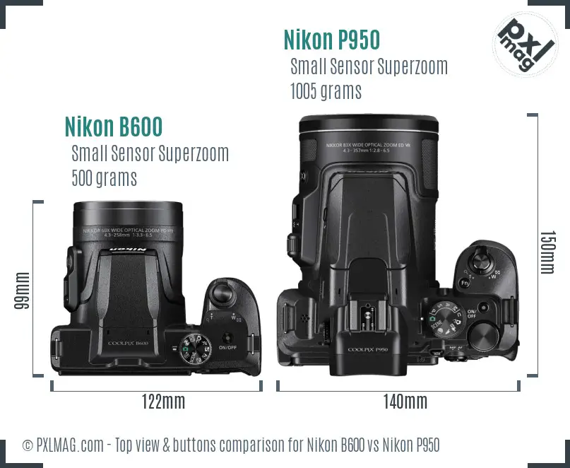 Nikon B600 vs Nikon P950 top view buttons comparison