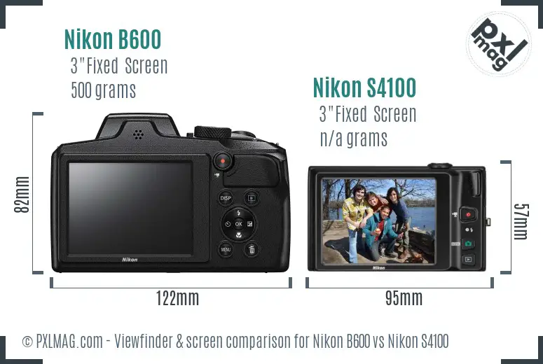Nikon B600 vs Nikon S4100 Screen and Viewfinder comparison
