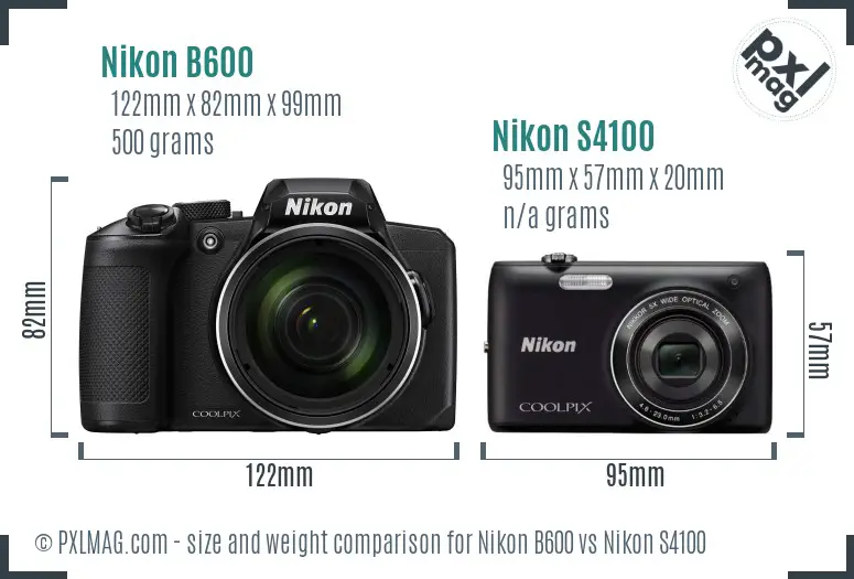 Nikon B600 vs Nikon S4100 size comparison