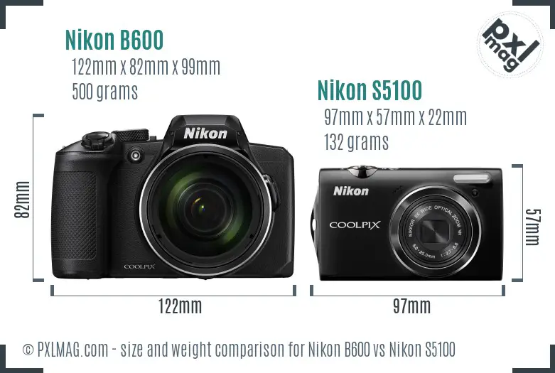 Nikon B600 vs Nikon S5100 size comparison