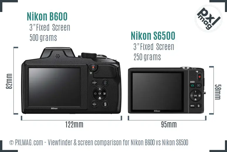 Nikon B600 vs Nikon S6500 Screen and Viewfinder comparison