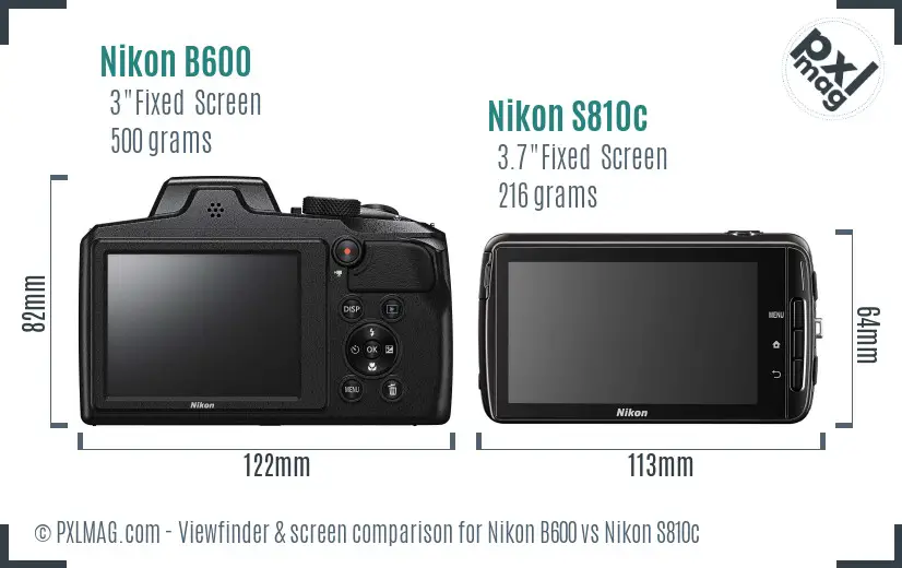 Nikon B600 vs Nikon S810c Screen and Viewfinder comparison