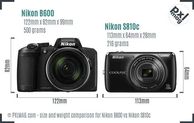 Nikon B600 vs Nikon S810c size comparison