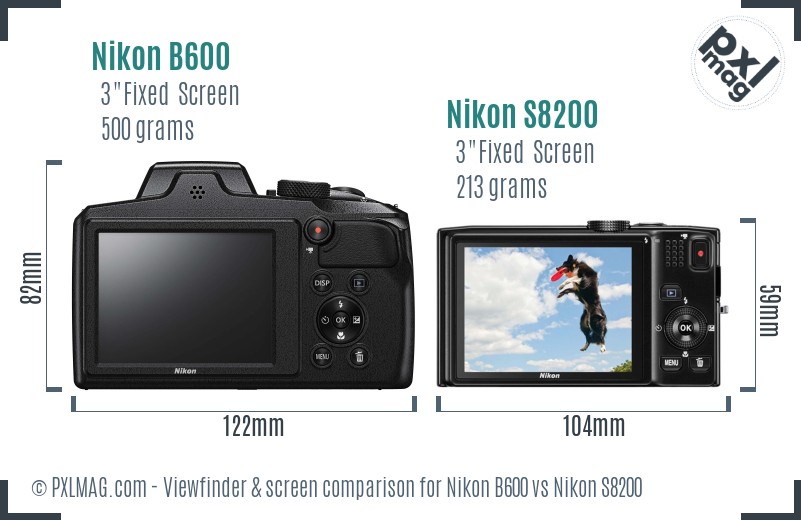 Nikon B600 vs Nikon S8200 Screen and Viewfinder comparison