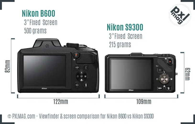 Nikon B600 vs Nikon S9300 Screen and Viewfinder comparison