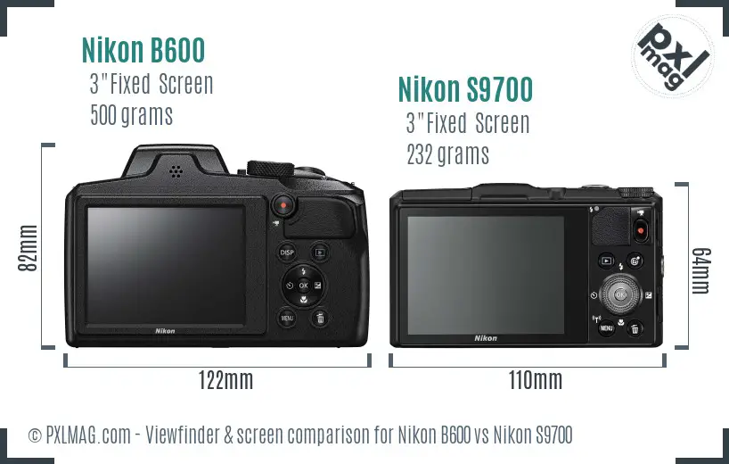Nikon B600 vs Nikon S9700 Screen and Viewfinder comparison
