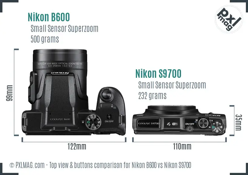 Nikon B600 vs Nikon S9700 top view buttons comparison