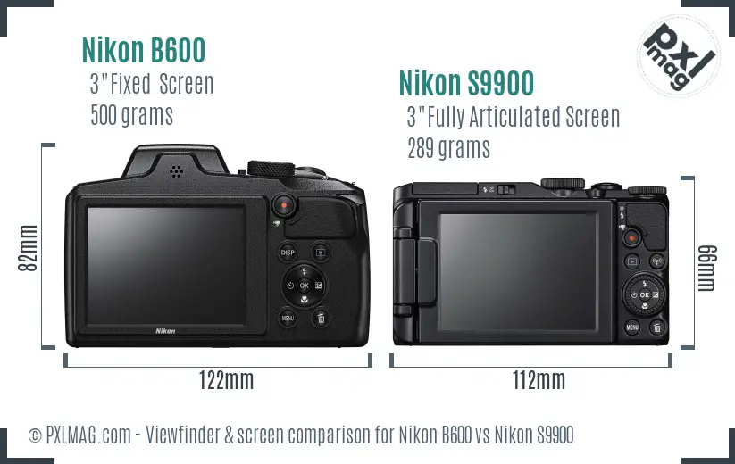 Nikon B600 vs Nikon S9900 Screen and Viewfinder comparison
