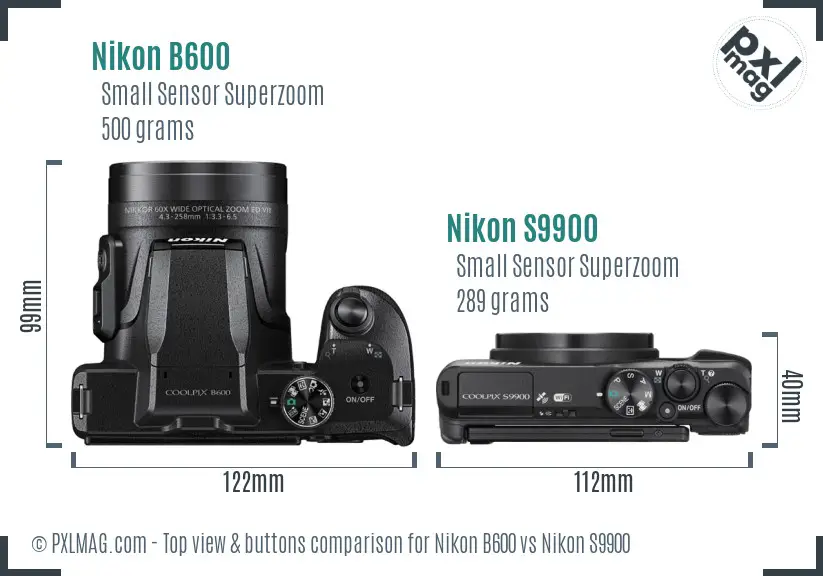 Nikon B600 vs Nikon S9900 top view buttons comparison