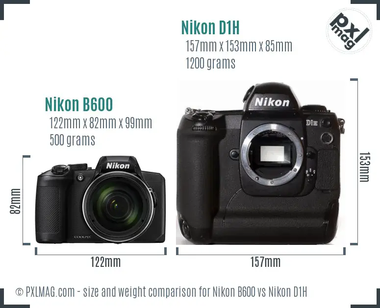 Nikon B600 vs Nikon D1H size comparison