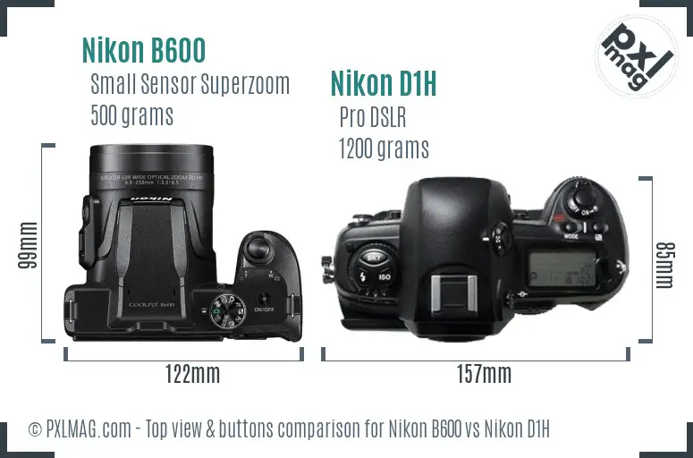 Nikon B600 vs Nikon D1H top view buttons comparison