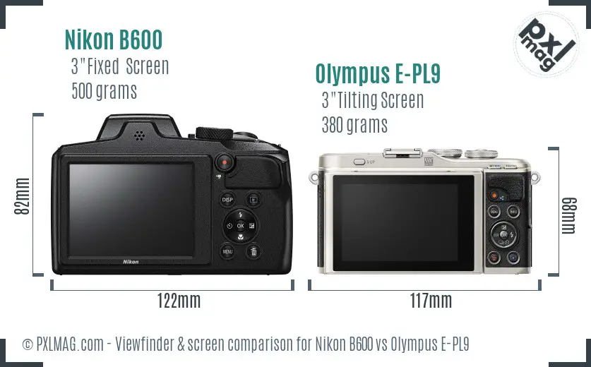 Nikon B600 vs Olympus E-PL9 Screen and Viewfinder comparison