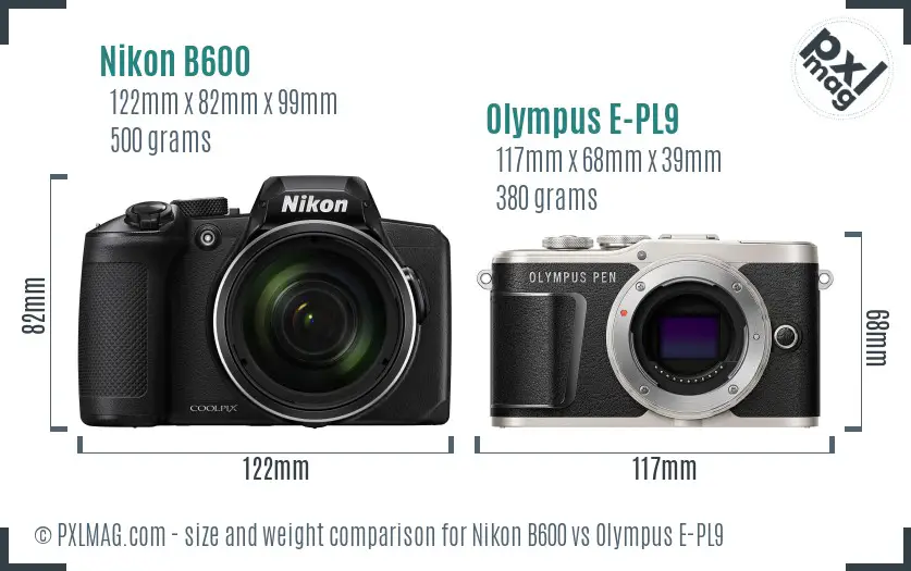 Nikon B600 vs Olympus E-PL9 size comparison