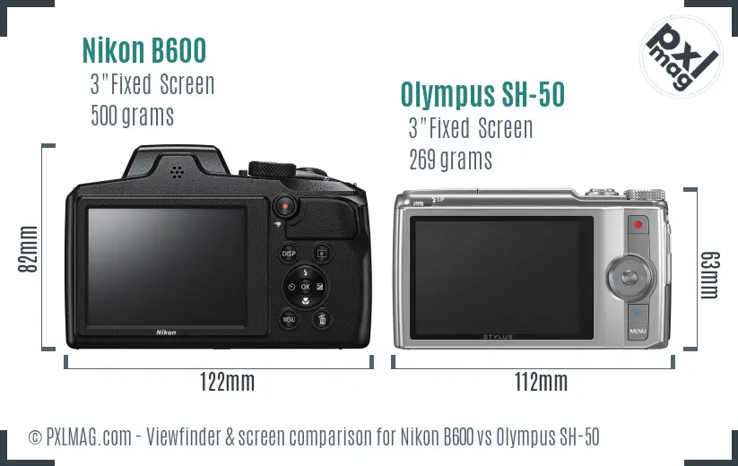 Nikon B600 vs Olympus SH-50 Screen and Viewfinder comparison