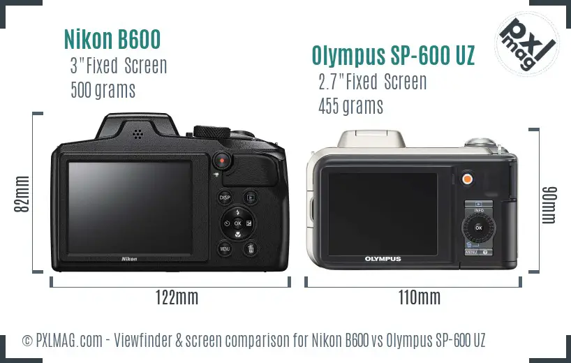 Nikon B600 vs Olympus SP-600 UZ Screen and Viewfinder comparison