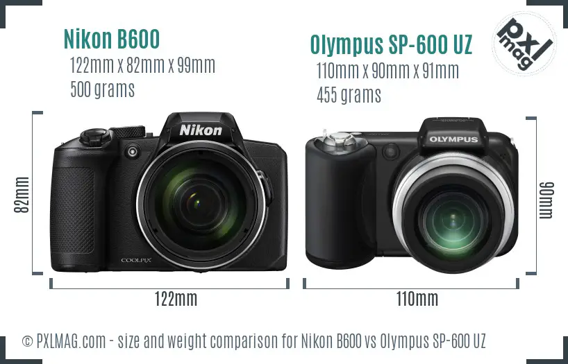 Nikon B600 vs Olympus SP-600 UZ size comparison