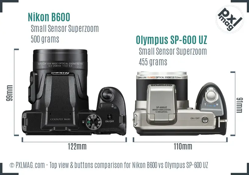 Nikon B600 vs Olympus SP-600 UZ top view buttons comparison