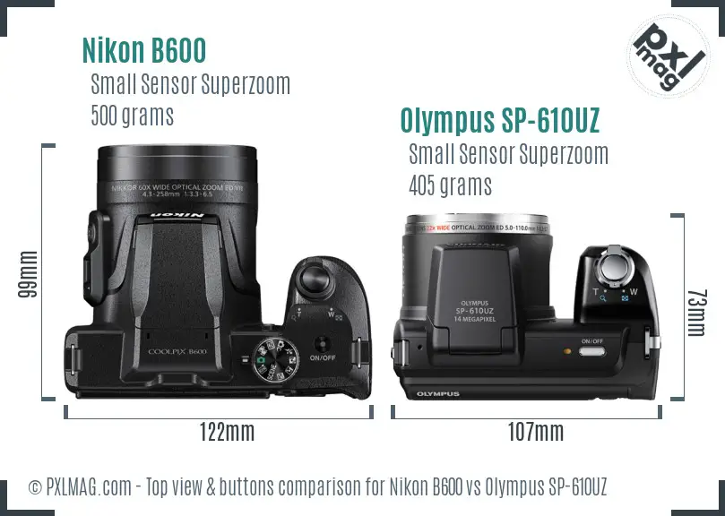 Nikon B600 vs Olympus SP-610UZ top view buttons comparison