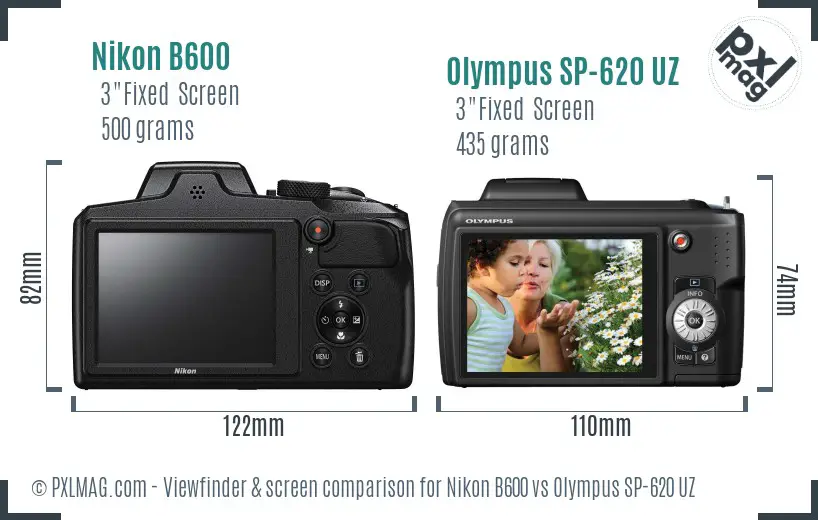 Nikon B600 vs Olympus SP-620 UZ Screen and Viewfinder comparison