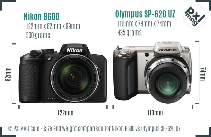 Nikon B600 vs Olympus SP-620 UZ size comparison