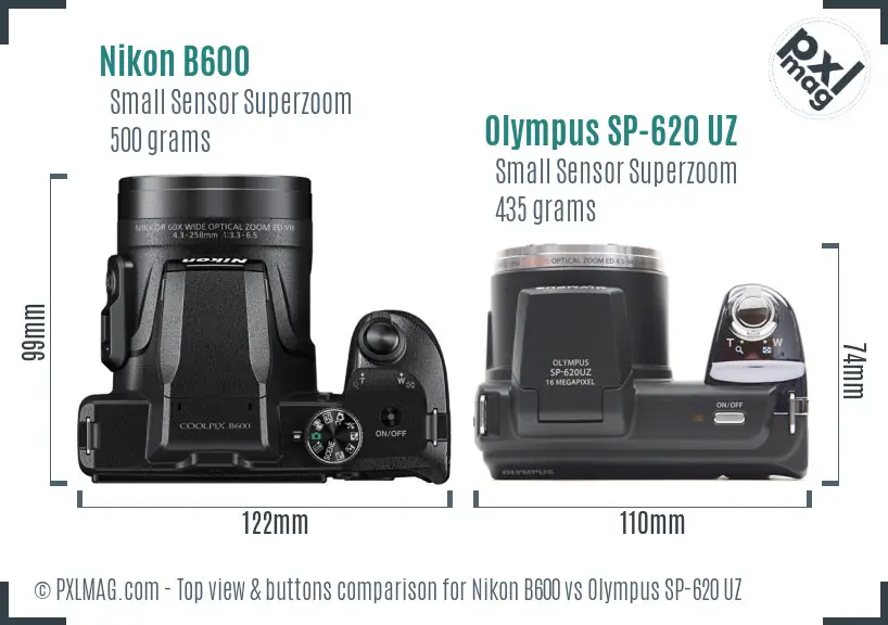 Nikon B600 vs Olympus SP-620 UZ top view buttons comparison