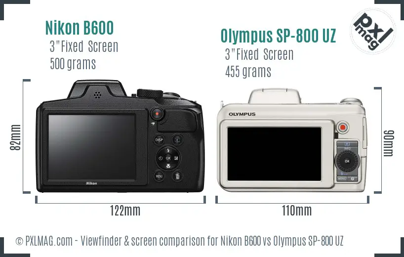 Nikon B600 vs Olympus SP-800 UZ Screen and Viewfinder comparison