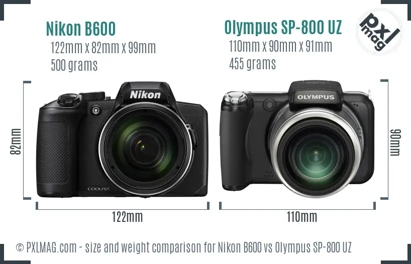 Nikon B600 vs Olympus SP-800 UZ size comparison