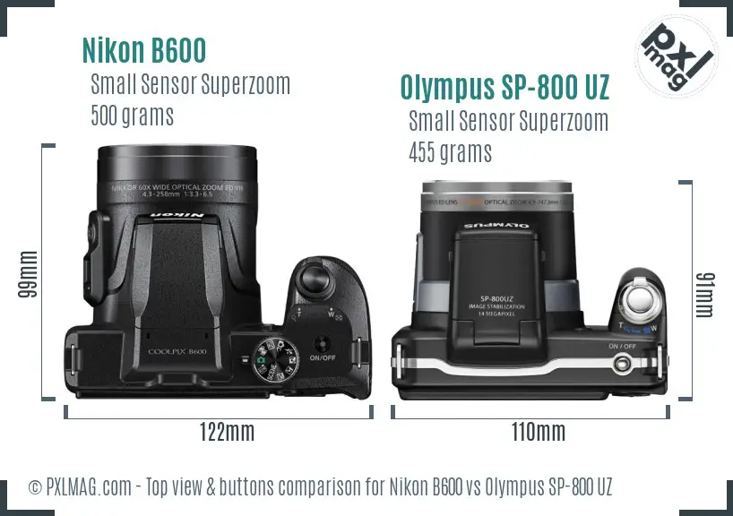 Nikon B600 vs Olympus SP-800 UZ top view buttons comparison