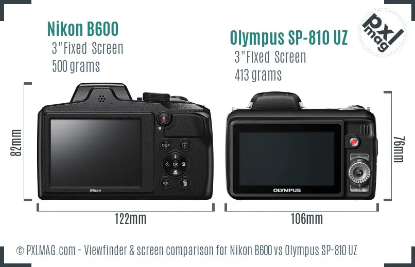 Nikon B600 vs Olympus SP-810 UZ Screen and Viewfinder comparison