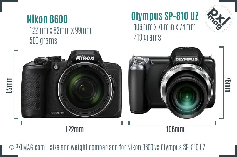 Nikon B600 vs Olympus SP-810 UZ size comparison