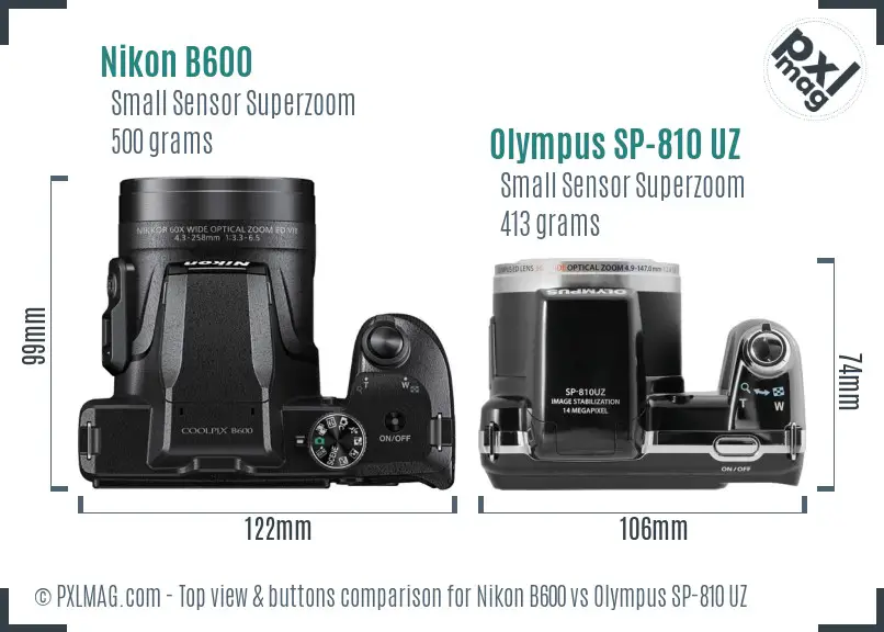 Nikon B600 vs Olympus SP-810 UZ top view buttons comparison