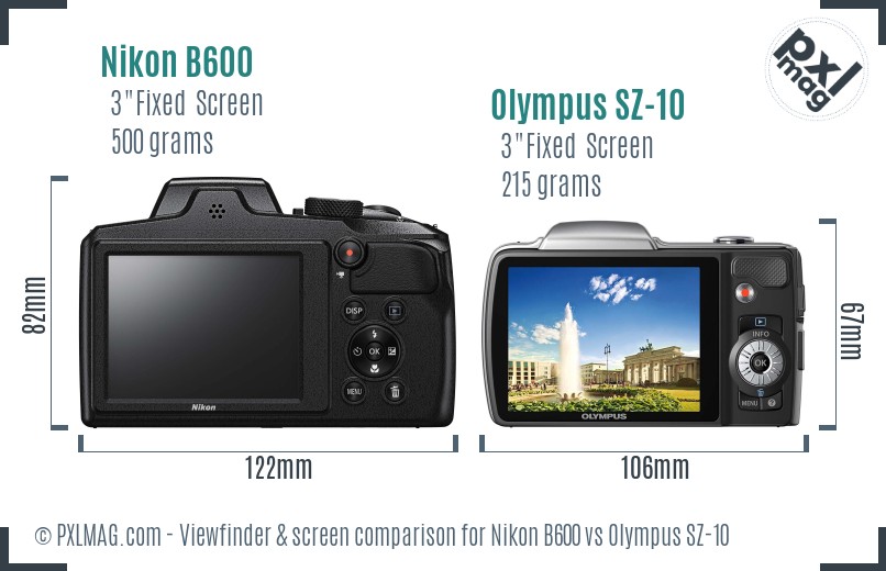 Nikon B600 vs Olympus SZ-10 Screen and Viewfinder comparison