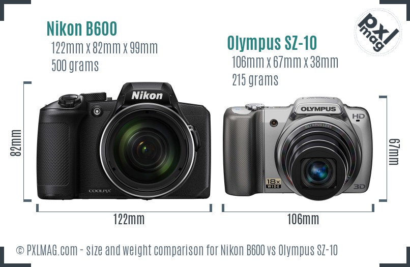 Nikon B600 vs Olympus SZ-10 size comparison
