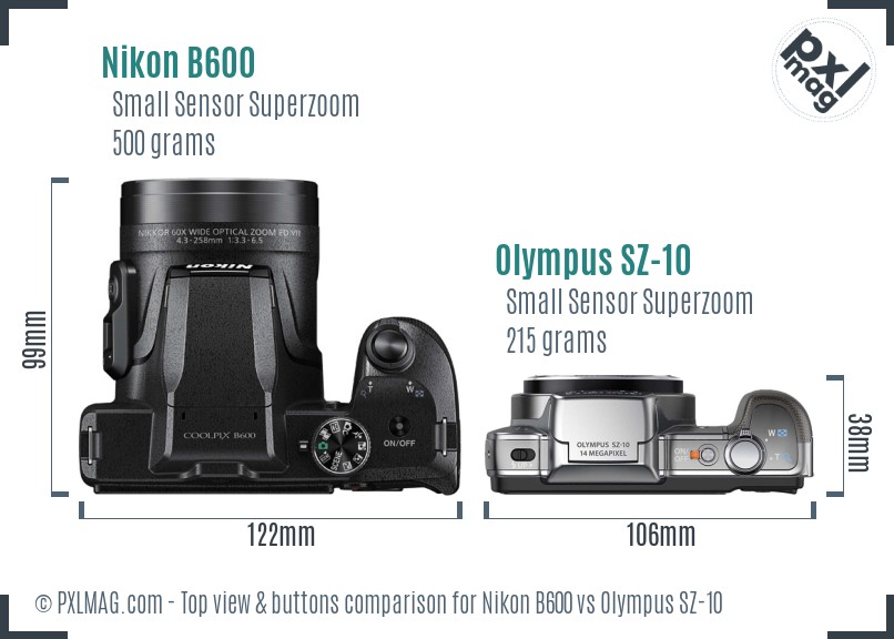Nikon B600 vs Olympus SZ-10 top view buttons comparison
